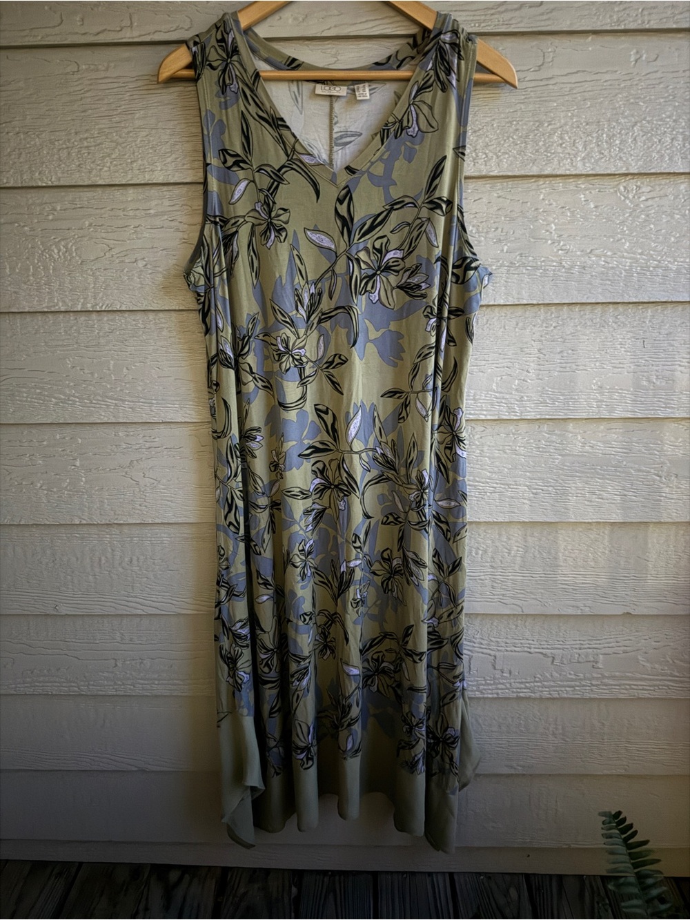 QVC LOGO Lori Goldstein Floral Midi Dress V Neck Sleeveless 1X